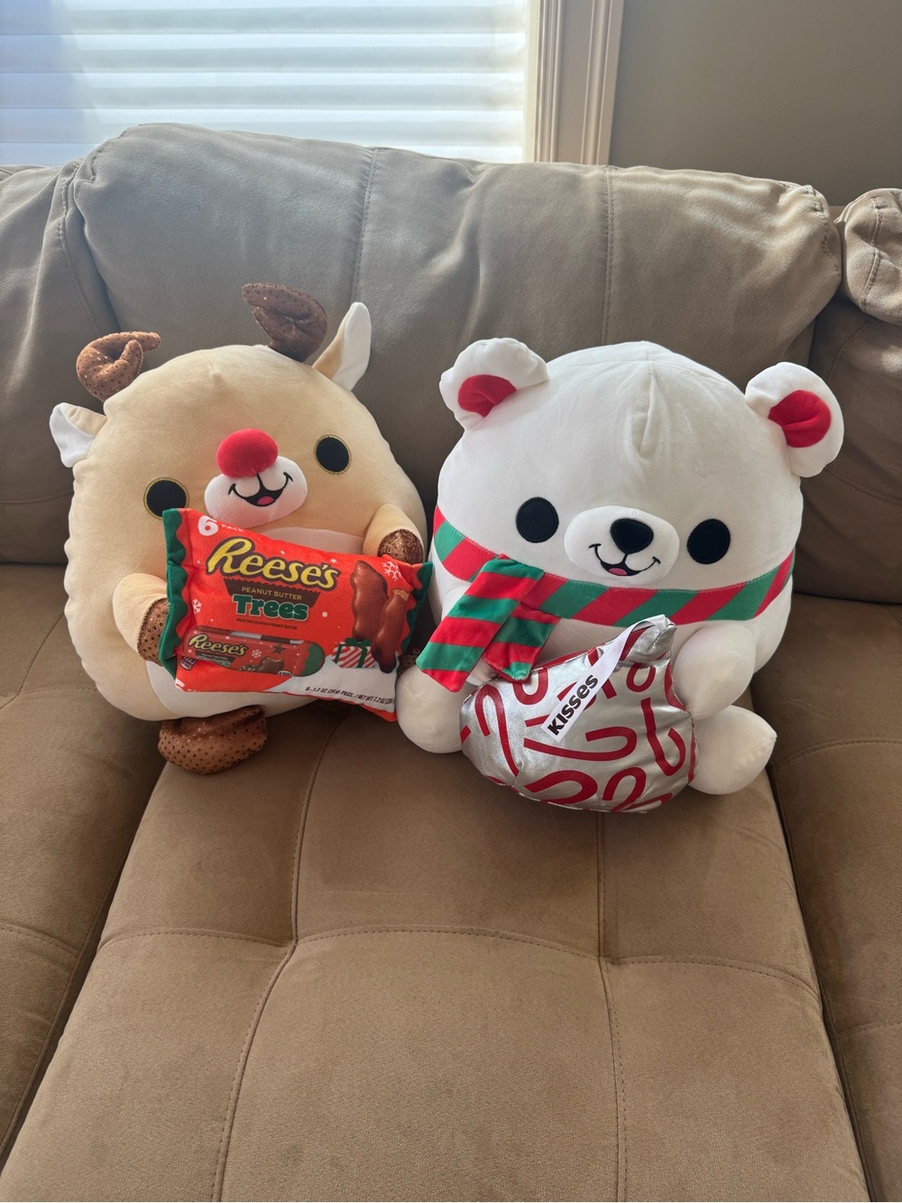 2 Snackle 14 inch - Holiday Plush Bear and Reindeer Set - White & Cream